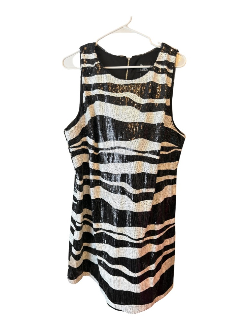 Bob Mackie Black and White Sequin Zebra Midi Dress